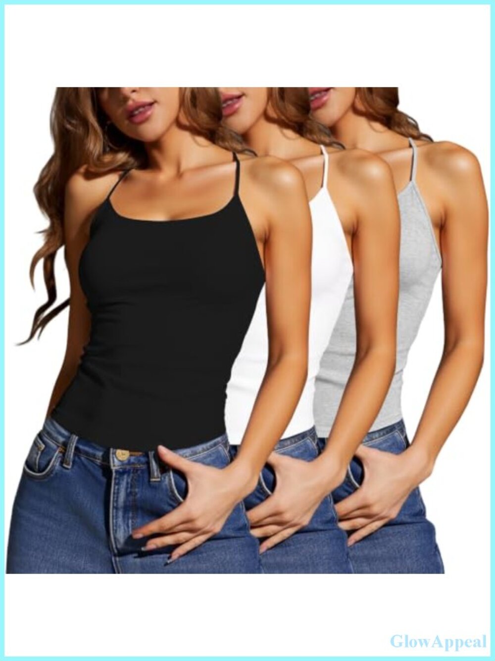 Women's 3-Pack Camisole Tank Tops Soft Stretch Slim Fit Adjustable Spaghetti